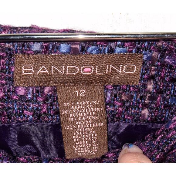 Bandolino Size 12 Purple Tweed Mini Skirt - Fringe Hem, Textured, Professional - Picture 2 of 6